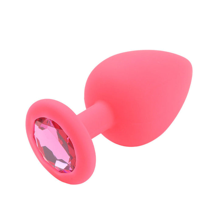 Large Pink Silicone Butt Plug with Gem Base