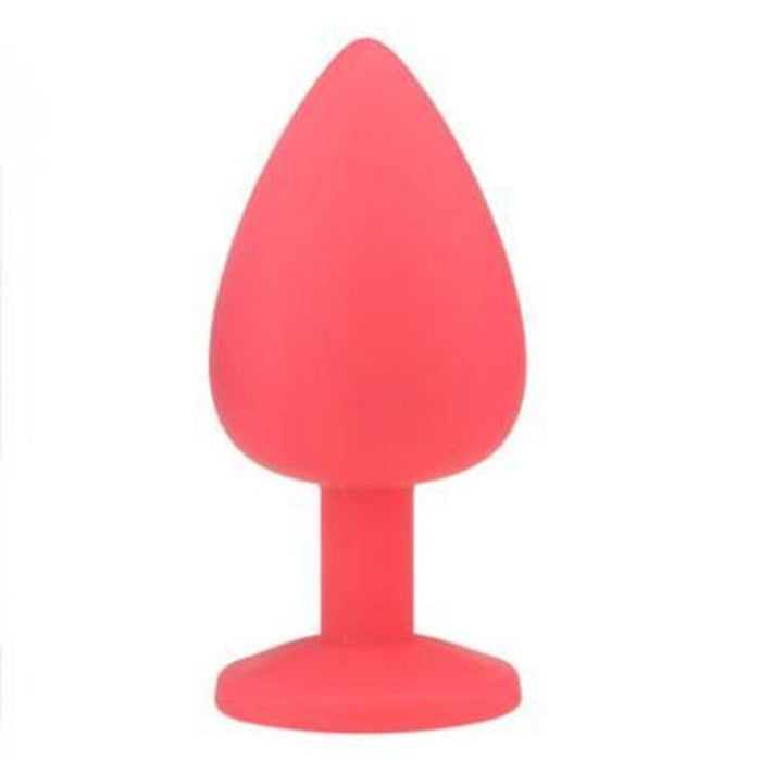 Large Pink Silicone Butt Plug with Gem Base