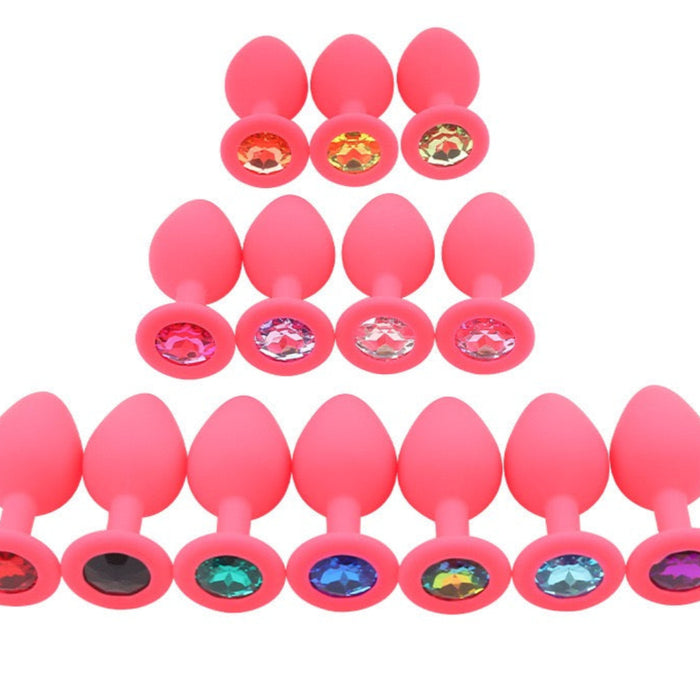Large Pink Silicone Butt Plug with Gem Base